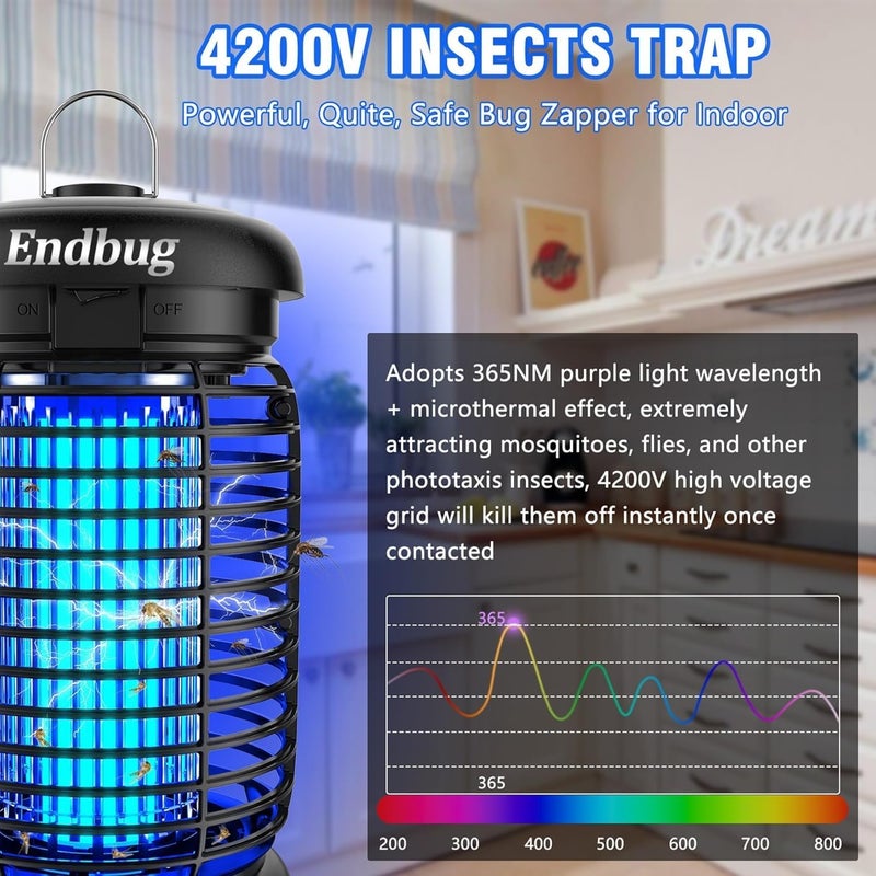 Endbug Bug Zapper, Bug Zapper Outdoor Indoor with LED Light, Electric Mosquito Zapper Fly Zapper, Waterproof Mosquito Killer Insect Zapper Fly Trap for Outside Patio Garden Backyard Home - Image 5